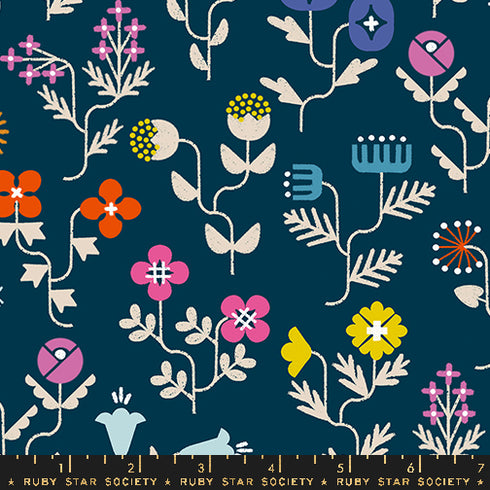 CANVAS Salutations Forget Me Not in Navy RS1098 19L - Ruby Star Society Sold by the Yard